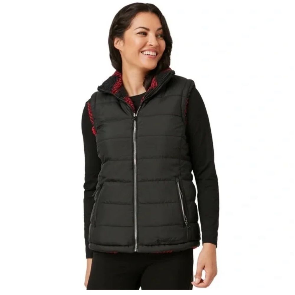 Free Country Cloud Lite Reversible Vest Women's Small S Black Red Plaid jacket - Picture 2 of 12